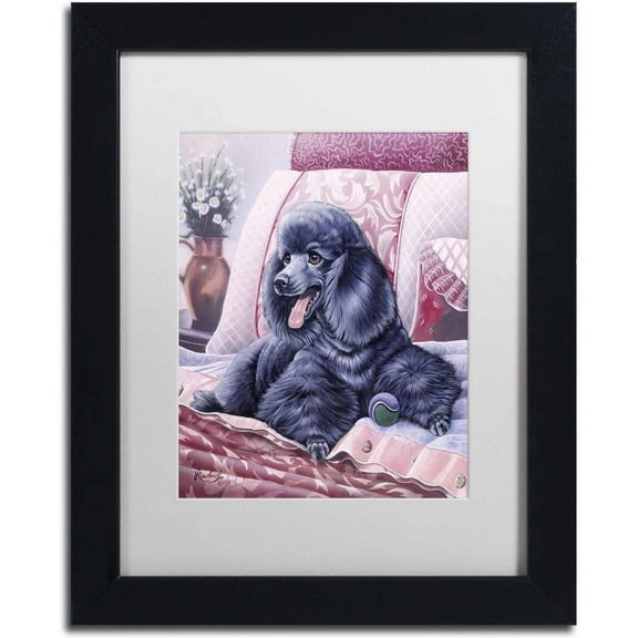 Trademark Fine Art 'Black Poodle' Canvas Art by Jenny Newland, White Matte, Black Frame