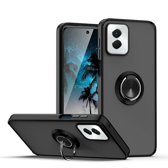 For Motorola Moto G Power 5G 2024 Impact Metal Ring Holder Stand Magnetic Car Mount Shockproof Protective Hybrid Case Cover Black