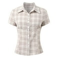 thumbnail image 6 of Button Down Shirts for Women Plaid Print Short Sleeve Lapel Collar Tops Summer Novelty Casual Regular Fit Clothes, 6 of 7