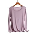 thumbnail image 4 of idosla Casual Womens Long Sleeve Shirts Loose Fit Scoop Neck Soft Solid Basic Tee Tops Trendy (Light Purple, 3XL), 4 of 4
