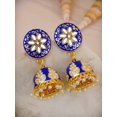 thumbnail image 2 of Crunchy Fashion Bollywood Jewellery Traditional Ethnic Bridal Bride Wedding Bridesmaid Traditional Gold plated Blue Meenakari Enamel Kundan Floral Earrings For Women's & Girl's, 2 of 4