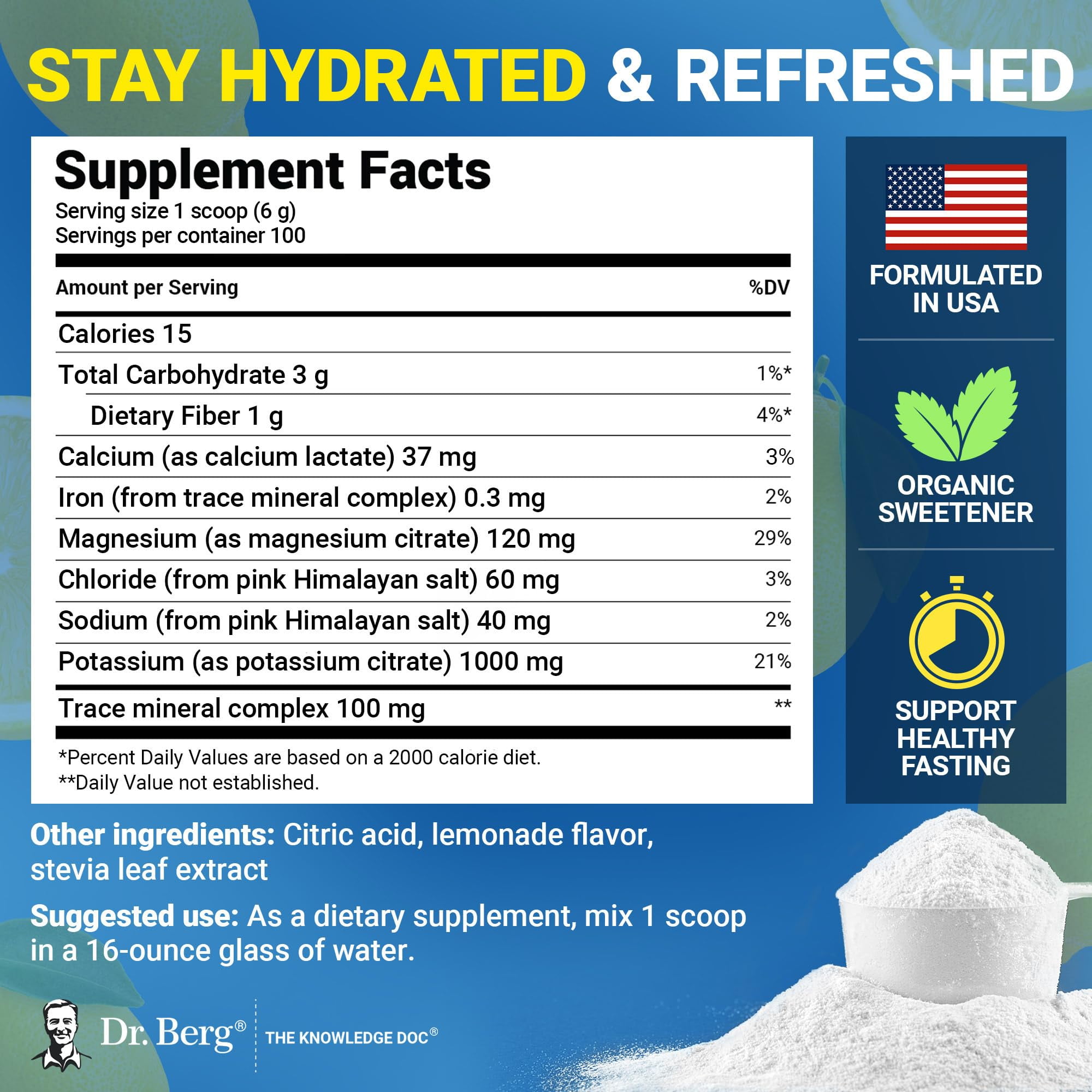 Dr. Berg Electrolyte Powder Lemonade - Hydration Powder, 100 Servings