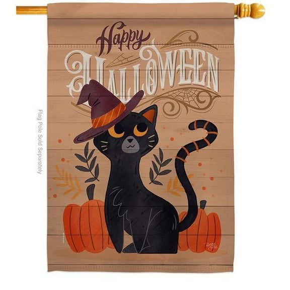 Breeze Decor H112101-BO Witchy Cat House Flag Fall Halloween 28 x 40 in. Double-Sided Decorative Vertical Flags for Decoration Banner Garden Yard Gift