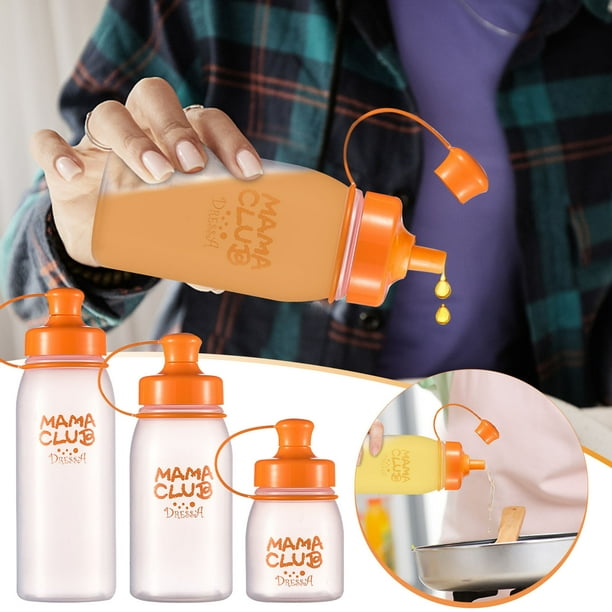 Set de 3 botellas de aceite de plástico - dispensador de miel y kétchup de 180 ml, 300 ml, 400 ml con tapa impermeable para cocina, barbacoa y restaurante