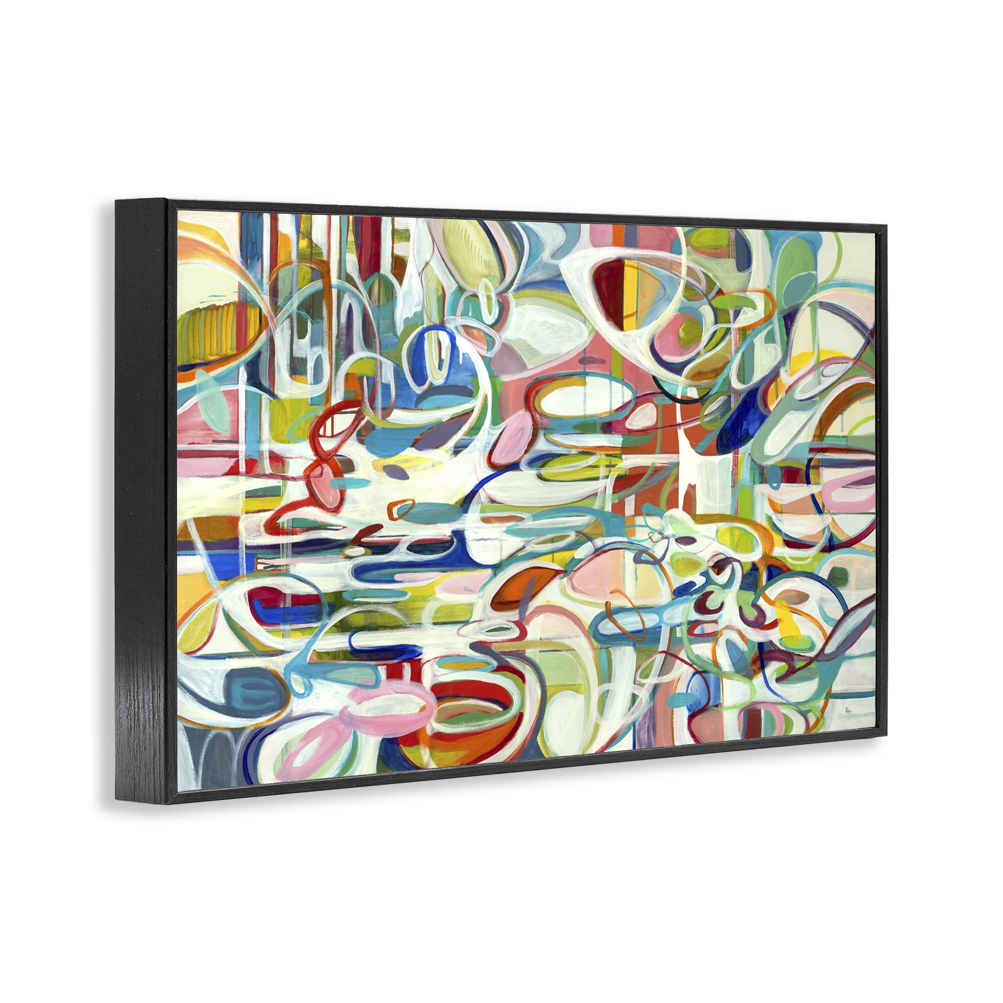 Stupell Industries Round Geometric Pattern Abstract Painting Black Framed Art Print Wall Art, 24 x 16