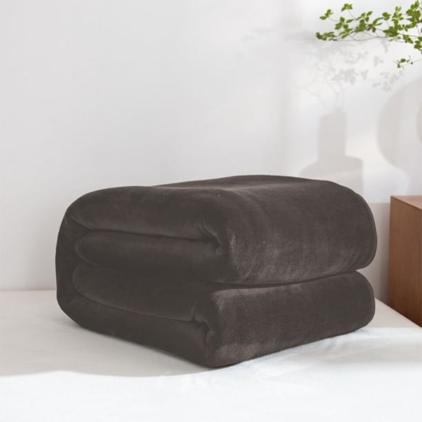 Manta de franela de color liso | Manta polar de poliéster en color café, gris oscuro y blanco | Funda de terciopelo suave, cálida y acogedora | Ideal para la siesta en el sofá cama | Fácil de
