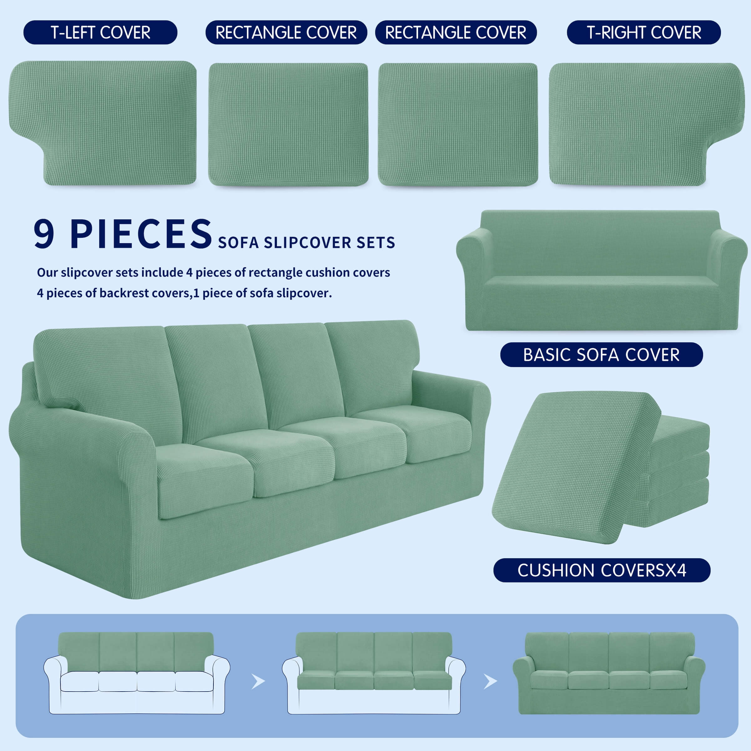 Subrtex Sofa Slipcover Sets 9 Pieces Stretch Couch Cover Backrest Cushion Covers (Oversized Sofa, Dark Cyan)
