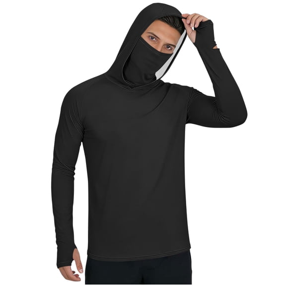 Riecok Long Sleeve Shirts for Men UPF50 Sun Protection Pullover Breathable Quick Dry Tops with Thumbholes Hiking Clothes Black S