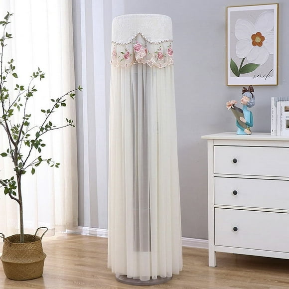 Nvzi Cubierta universal para aire acondicionado, cubierta cilíndrica vertical con borde de hilo para aire acondicionado, cubierta antipolvo, altura 170 cm, aire acondicionado universal (blanco)