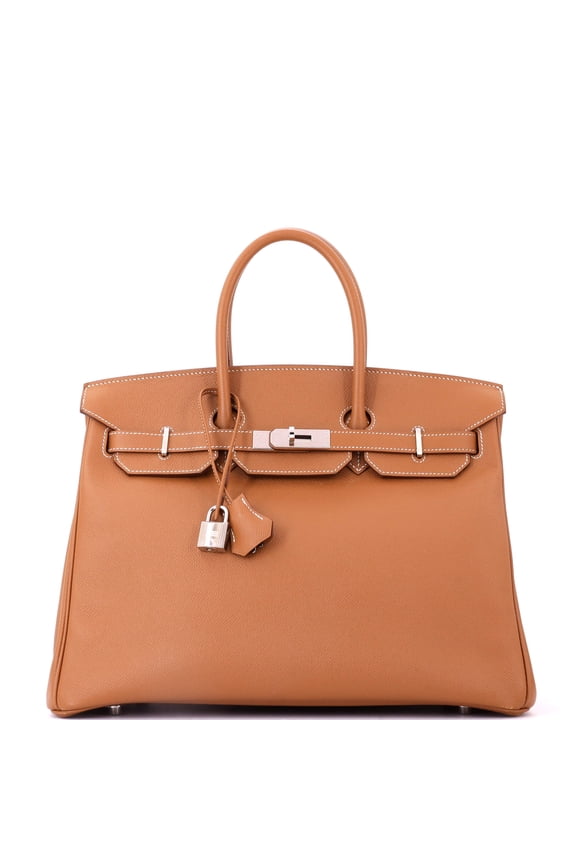 Pre-Owned Birkin Handbag Gold Epsom with Palladium Hardware 35 By Rebag