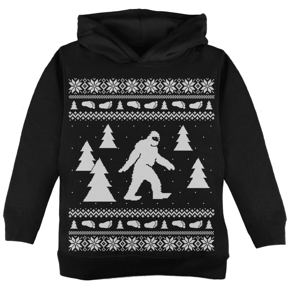 Sasquatch Ugly Christmas Sweater Black Toddler Hoodie 