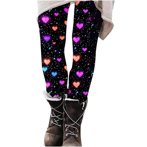 Buigttklop Valentine'S Day Leggings Yoga Casual Pants for Women Festival Heart Printed Legging Stretch High Waist Workout Tights