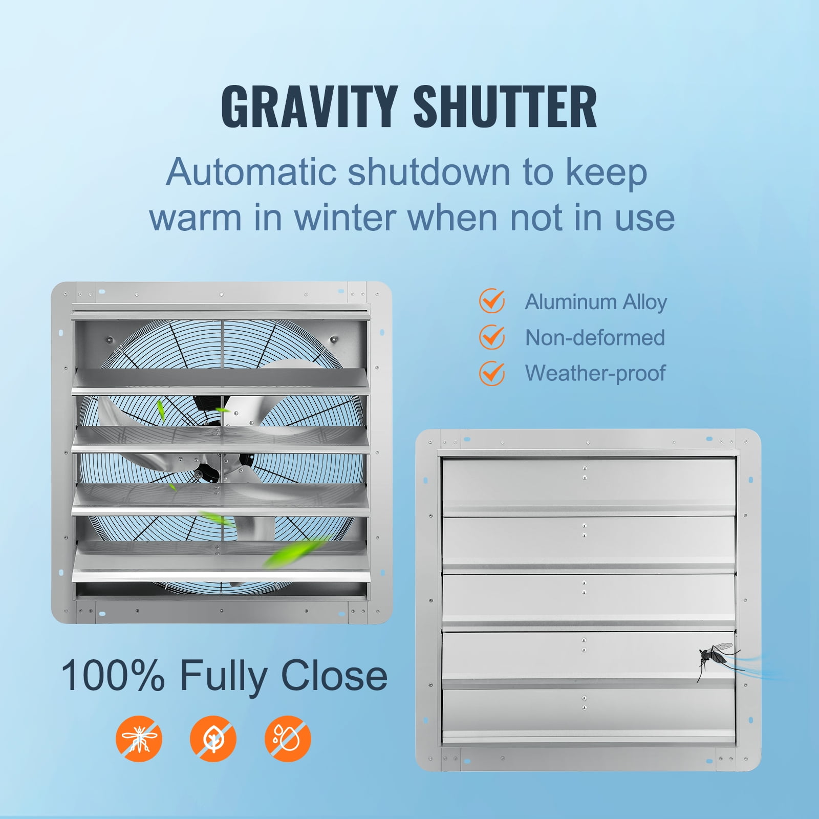 KFFKFF Shutter Exhaust Fan Shop Exhaust Fan 24'' Wall Mounted Aluminum 3320 CFM