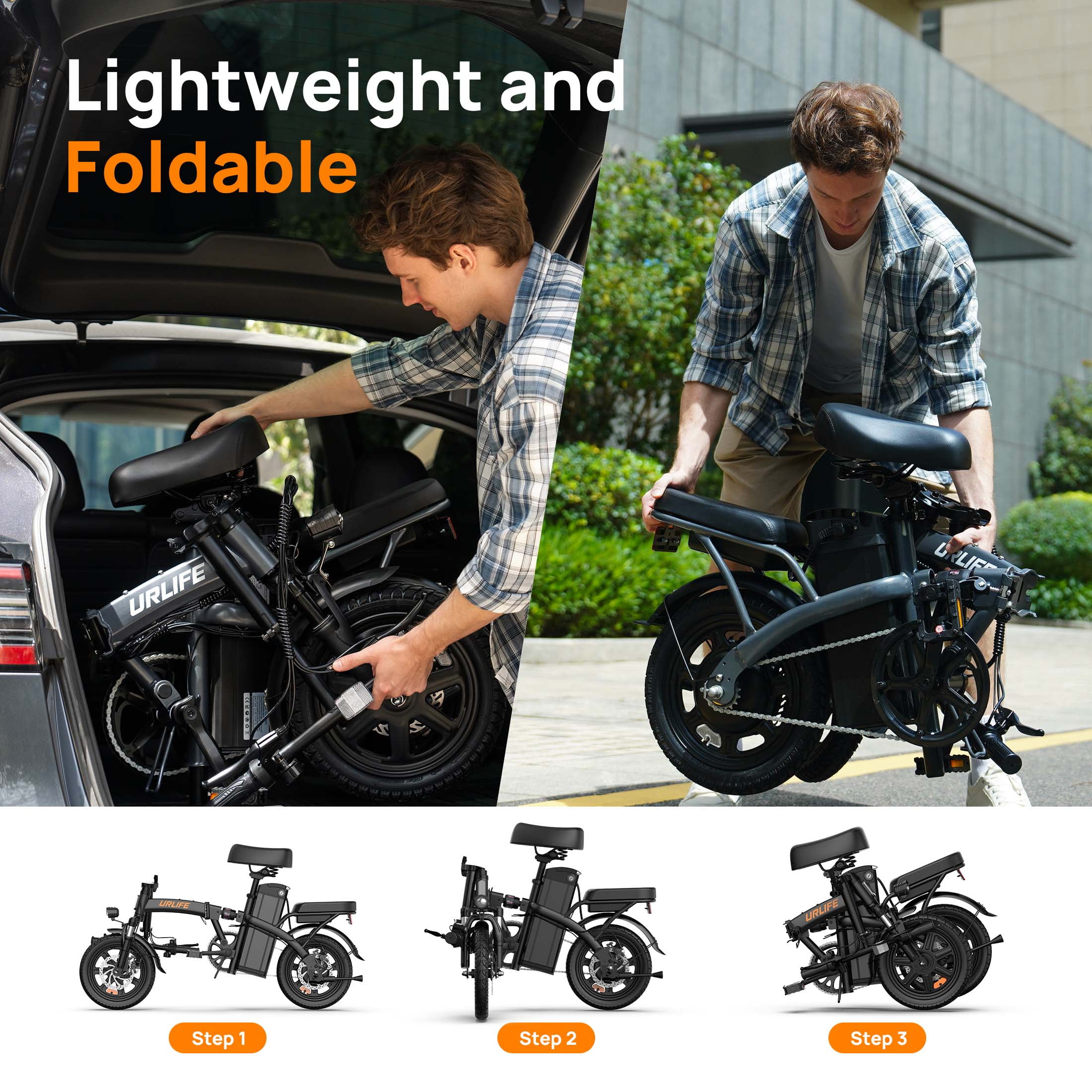 URLIFE Folding Electric Bike for Adults, 14" Portable Commuter Ebikes, 20-40 Mile Long Range, 500W Peak Motor, 20MPH,48V 7.5Ah Removable 48V Battery, UL2849 Mini Bike
