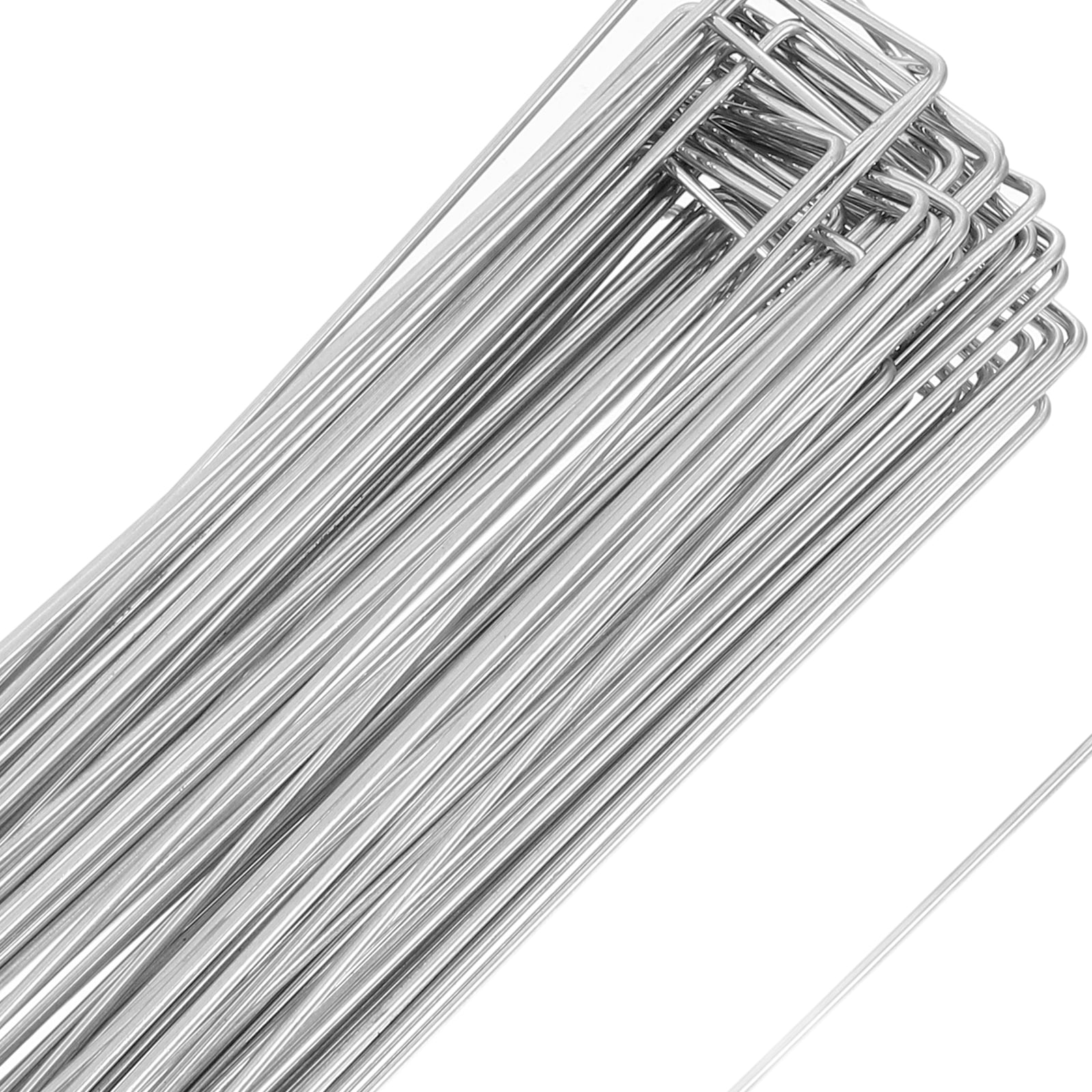 BESTONZON 50Pcs Lawn Stakes Metal U Shaped Nails Silver Zinc Plated Durable for Garden and Tent Anchoring