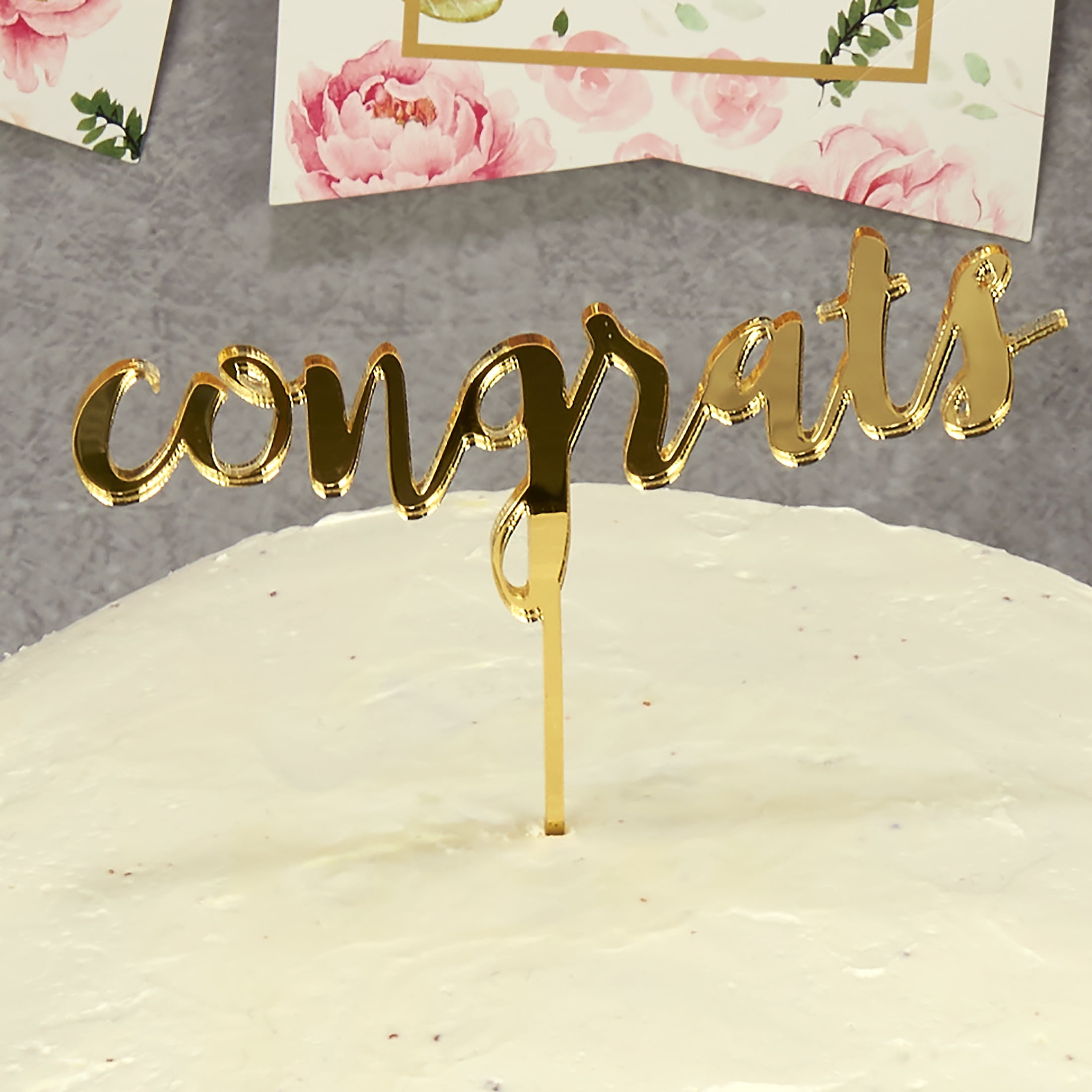 Way To Celebrate Gold 6.25" x 2" Script Congrats Celebration Cake Pick Topper, 1 Package