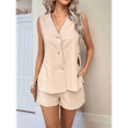 thumbnail image 4 of Womens Summer Vacation Outfits Beach Travel Cruise Resort Wear 2 Piece Short Sets Casual Tank Tops and Shorts Khaki XL, 4 of 7