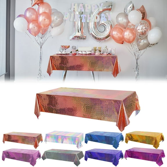 BinKFF Iridescent Tablecloth, Birthday Party Tablecloths Iridescence Plastic Disposable Table Covers Iridescent Party Decorations,Plastic Tablecloth for Buffet Table,Birthday Decors