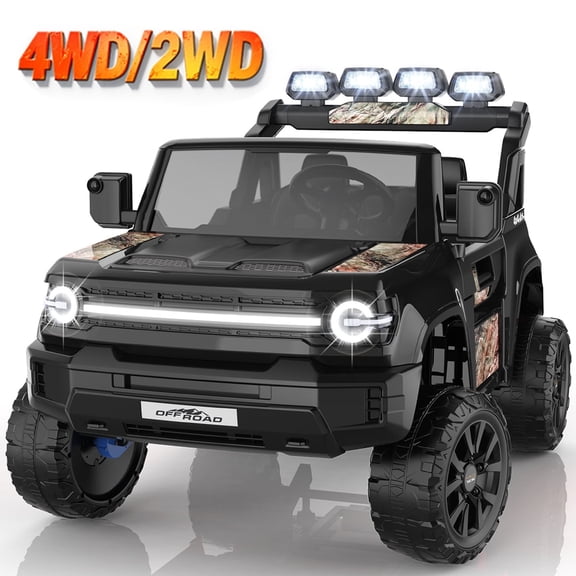 Funcid 24 Volt Ride on Toys, 2WD/4WD Switchable 800W 2-Seater Ride on Truck, 7AH Battery Powered Ride on Cars with Remote Control, Electric Car for Kids w/ Bluetooth, Music, Spring Suspension, Black