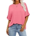 thumbnail image 4 of TSADFHJI Hauts de Noël pour Femmes Tunique Habillée Manches Courtes Surdimensionnée Col Rond Été T-Shirt Décontracté en Coton Rouge Melon D\'eau, 4 of 7