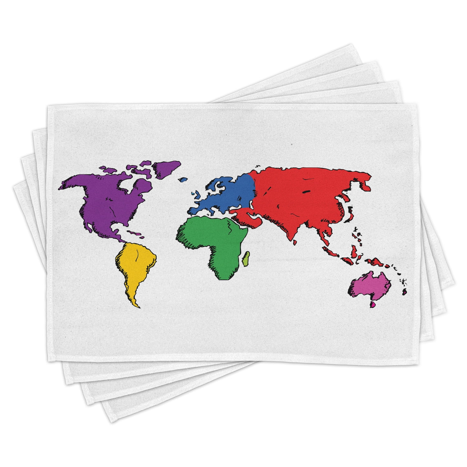 World Map Placemats Set of 4 Contemporary Illustration of World Map ...