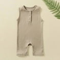 thumbnail image 2 of AJTQTH Romper for Kids Sleeveless Henley Neck Loose Fit Jumpsuit Button Closure Bodysuit Summer Casual Comfy Cotton Cute Solid Color Playsuit Onesie Outfits Gray 0 Month, 2 of 3