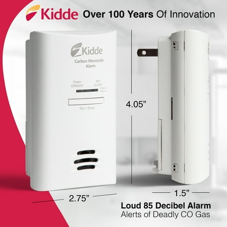Kidde AC Plug-In Carbon Monoxide Detector with Battery Backup, CO Alarm with LED Light Indicators