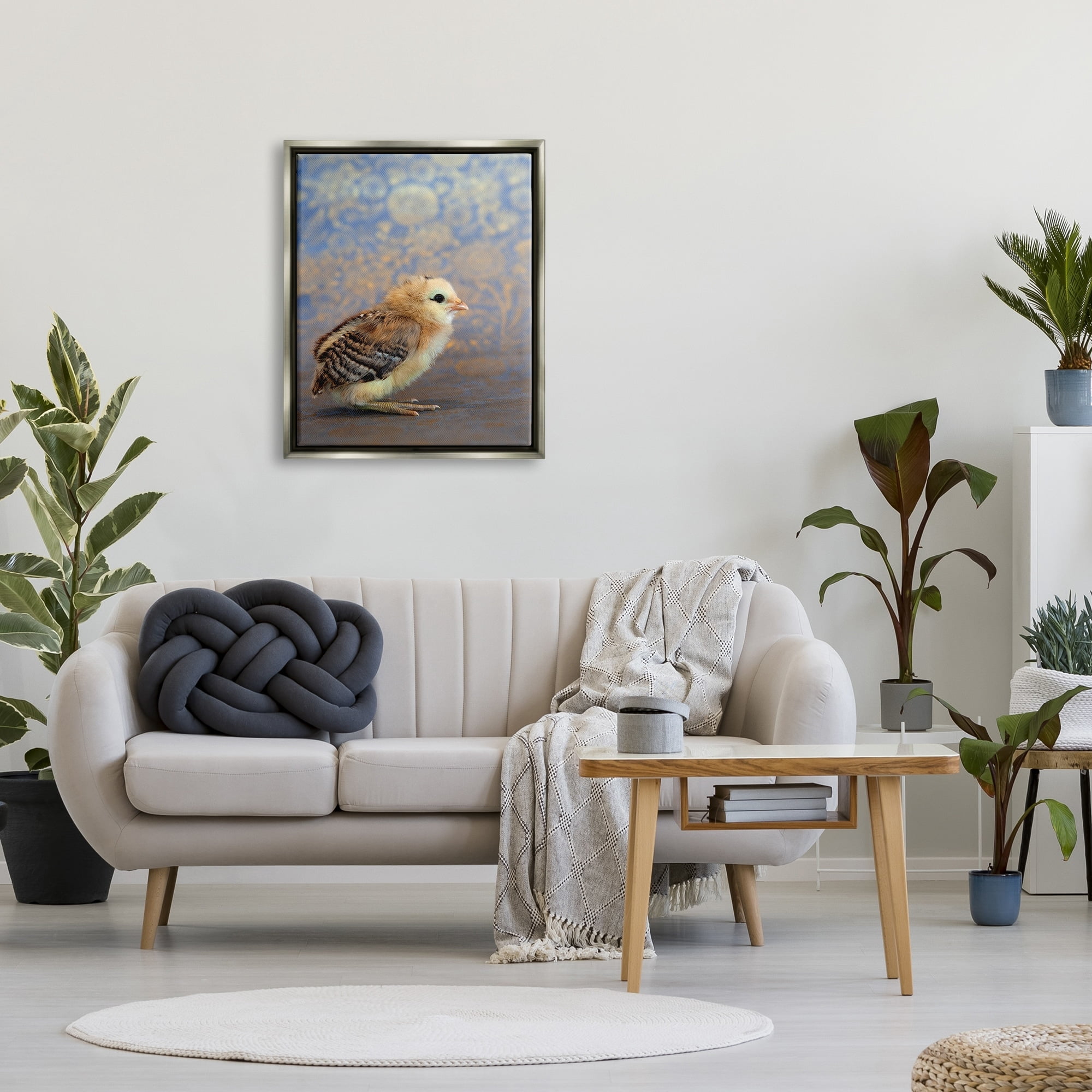 Stupell Industries Tiny Baby Bird Chick Patterned Botanical Backdrop Photograph Luster Gray Floating Framed Canvas Print Wall Art, Design by Tania Soderman