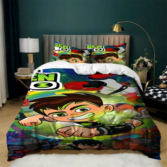 3 Pieces Comfy Soft Duvet Cover Set Ben 10 Bedding Set Twin Size Comfortable Quilt Cover with Zipper Closure