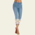 thumbnail image 2 of Women Casual Cropped Denim Cropped Jeans Lace Trousers Elastic Summer Pants, 2 of 5