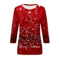 thumbnail image 4 of GaThRRgYP Christmas Tops for Women Long Sleeve, Christmas Clearance Women's Fashion Christmas Day Printed T-Shirt 3/4 Sleeves Blouse Round Neck Casual Tops, 4 of 5