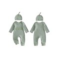 thumbnail image 3 of Cjfdfy Newborn Baby Boy Girl Fall Outfit Auntie's Lil Dude Letter Embroidery Ribbed Long Sleeve Romper And Hat Set Infant Cute Coming Home Outfit 0-9 Months, 3 of 9