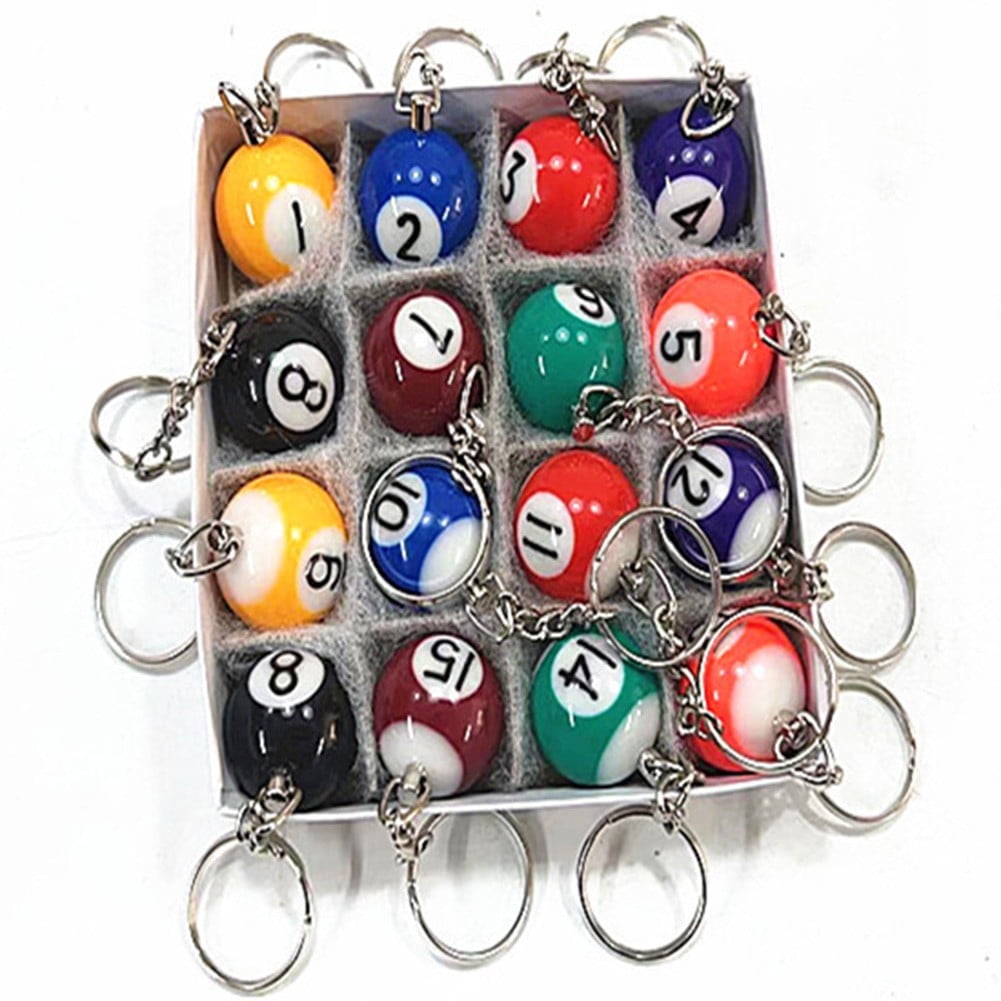 16Pcs Billiards Ball Keyring Pool Player Gift Pool Ball Lucky Ball Charm Keychain Gift for Billiards Lover