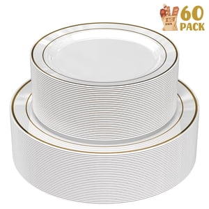 GPED 60-Pack Gold Rimmed Plastic Plates Set