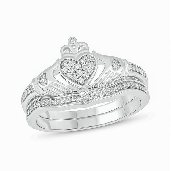 Cali Trove Sterling Silver 1/5ct TDW Round White Diamond 2 Piece Claddagh Bridal Ring Set for women