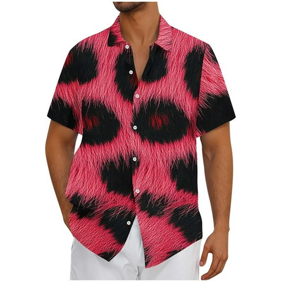 snilers Mens Shirts Leopard Print Button Down Short Sleeve Blouses Hawaii Beach Shirt Baggy Casual Summer Tops
