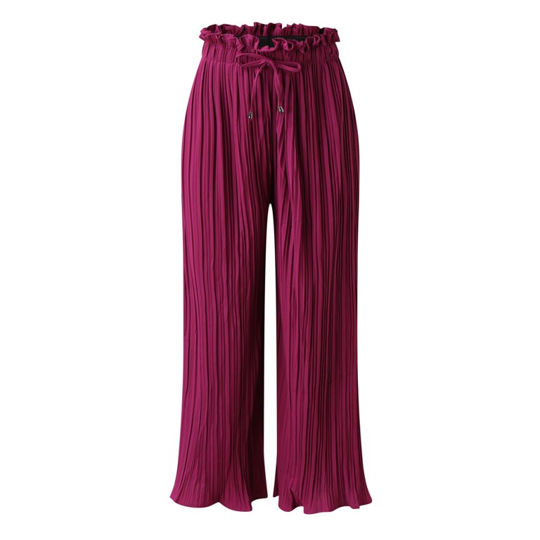 【INCHANT ME】Plum Pleated Wide Slacks JDEFEG Women Casual Pants Elastic Waist Womens Wide Leg