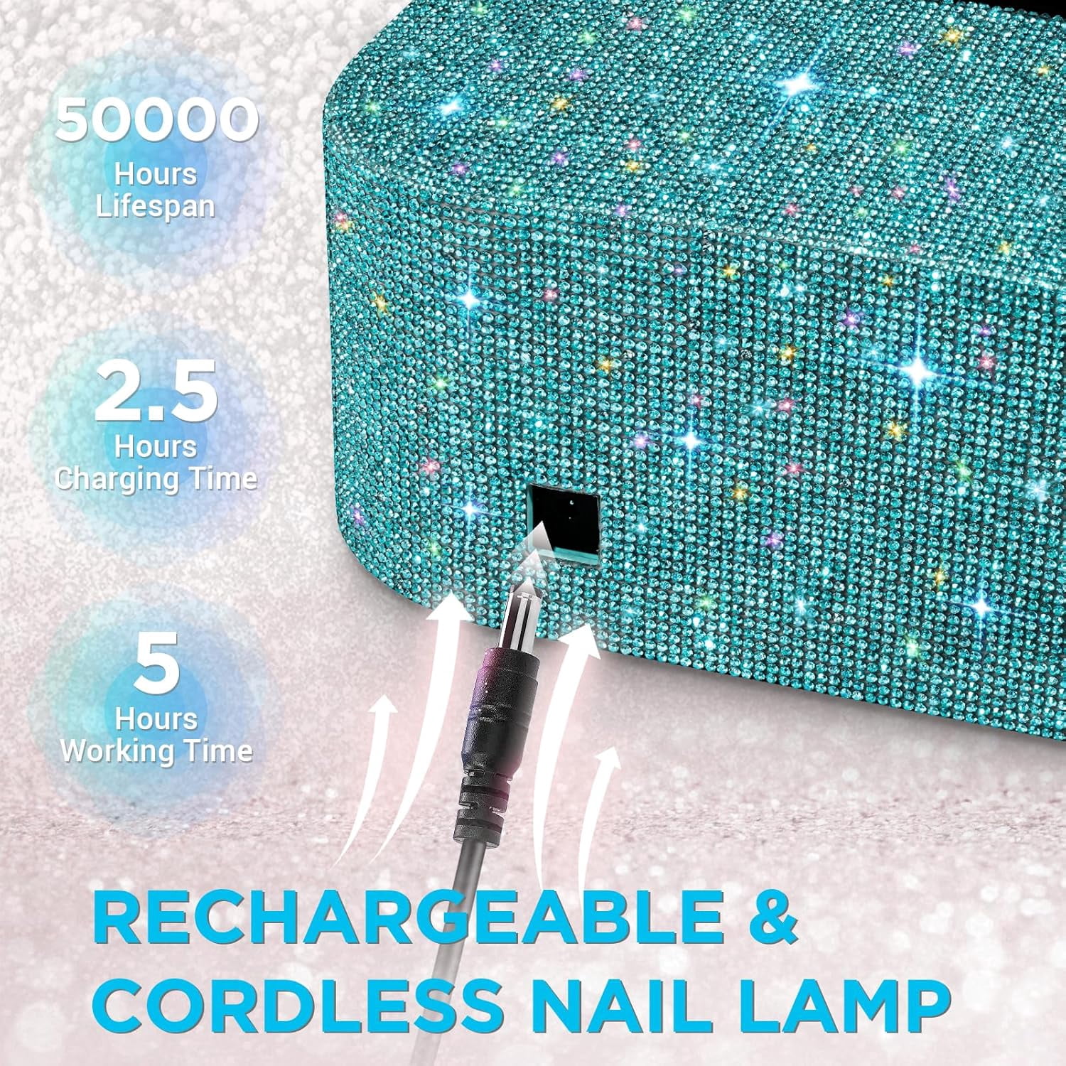 Cordless UV Nail Lamp, 120W Rechargeable UV Light for Gel Nails, LED Nail Light with 4 Timer Modes, Nail Dryer Fully Decorate with Sparkling Nail Rhinestones Diamond