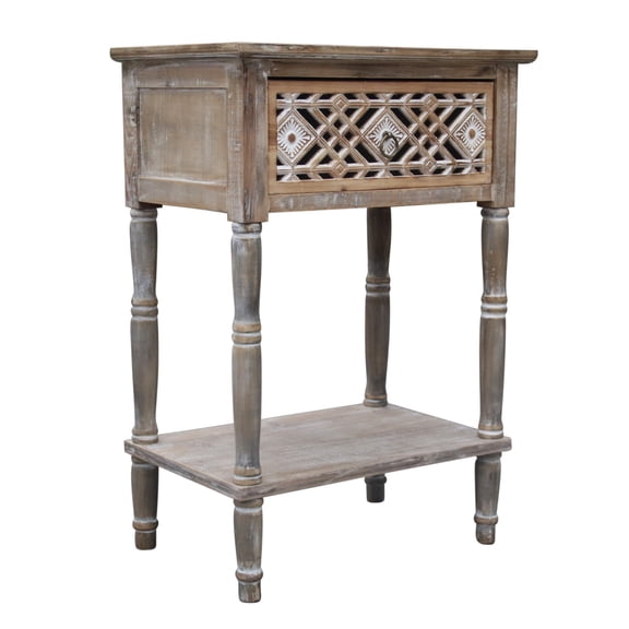 Parisloft Farmhouse Wood Storage Cabinet with a Drawer ans a Shelf, Accent End Table,Nightstand, Side Table for Bedroom, Living Room, Antique Brown and White, 29.25"H