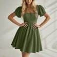 thumbnail image 2 of MIXUE Summer Dresses for Women Solid Color Square Neck Short Puff Sleeve A Line Casual Dress Holiday Wear,Green,S, 2 of 4