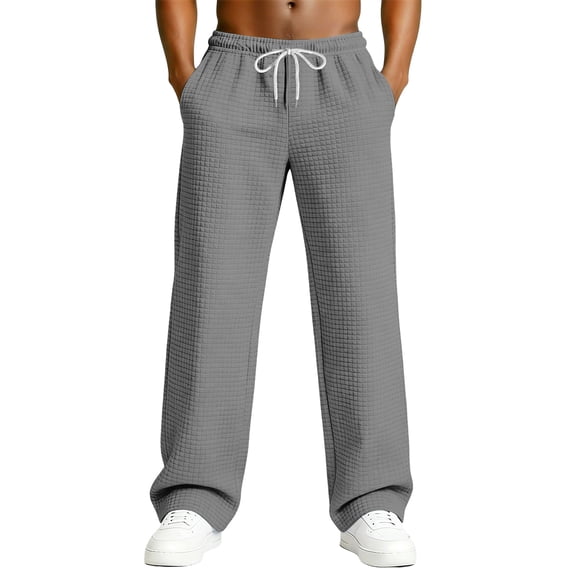 Dresfit Baggy Sweatpants Men Lounge Wide Leg Pants 2026 Textured Drawstring Waffle Knit Slacks Spring Elastic Waist Loose Big and Tall Joggers with Pockets Gray XL