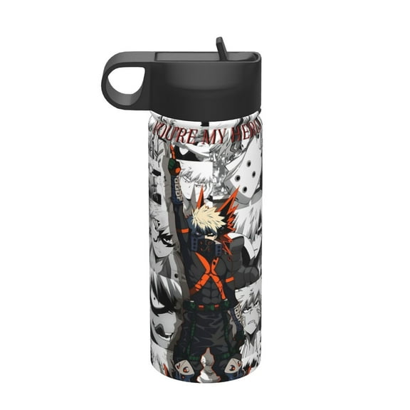 My Hero Academia Insulated Stainless Steel Wide Mouth Water Bottle With Flex Straw Lid For Kids Sports School And Travel 18oz Cute Thermos Reusable Leak Proof