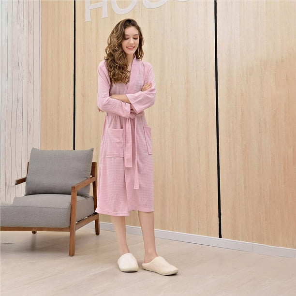 Pink Women's Full-Length Waffle Robe Comfortable Polyester Ladies Bathrobe  Women's Dressing Gown Ladies Bathrobe Nightwear M / XL / XXXL Optional 