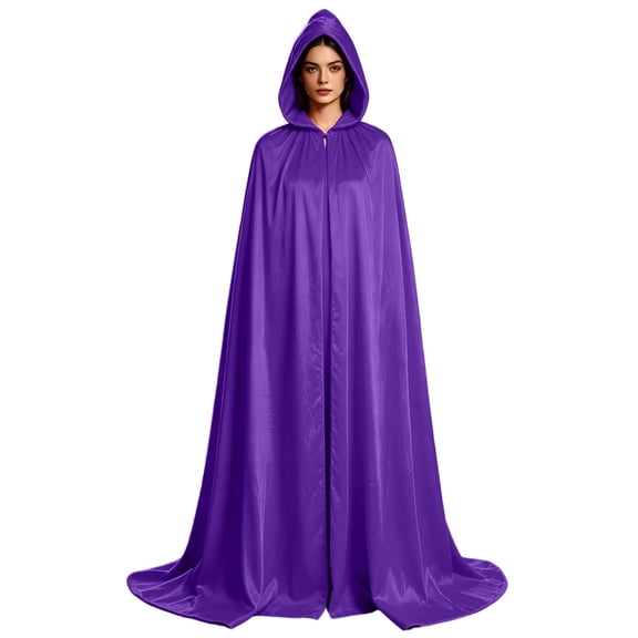 Dursoulink Fall Hooded Long Velvet Cape for Women Cloak Solid Color Neckwear Front Halloween Party Attire Outerwear Warm Soft Fabric, Sizes S-3XL