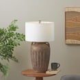 thumbnail image 2 of DecMode 29" Distressed Pot Vase Brown Table Lamp with Cream Linen Shade, 2 of 10