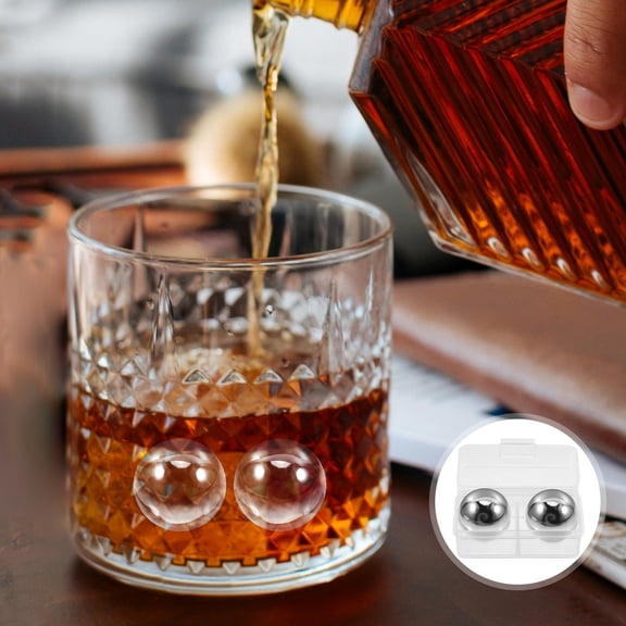 HOMEMAXS  2 Pcs Stainless Steel Metal Ball Ice Cube Whisky Whiskey Man Silver