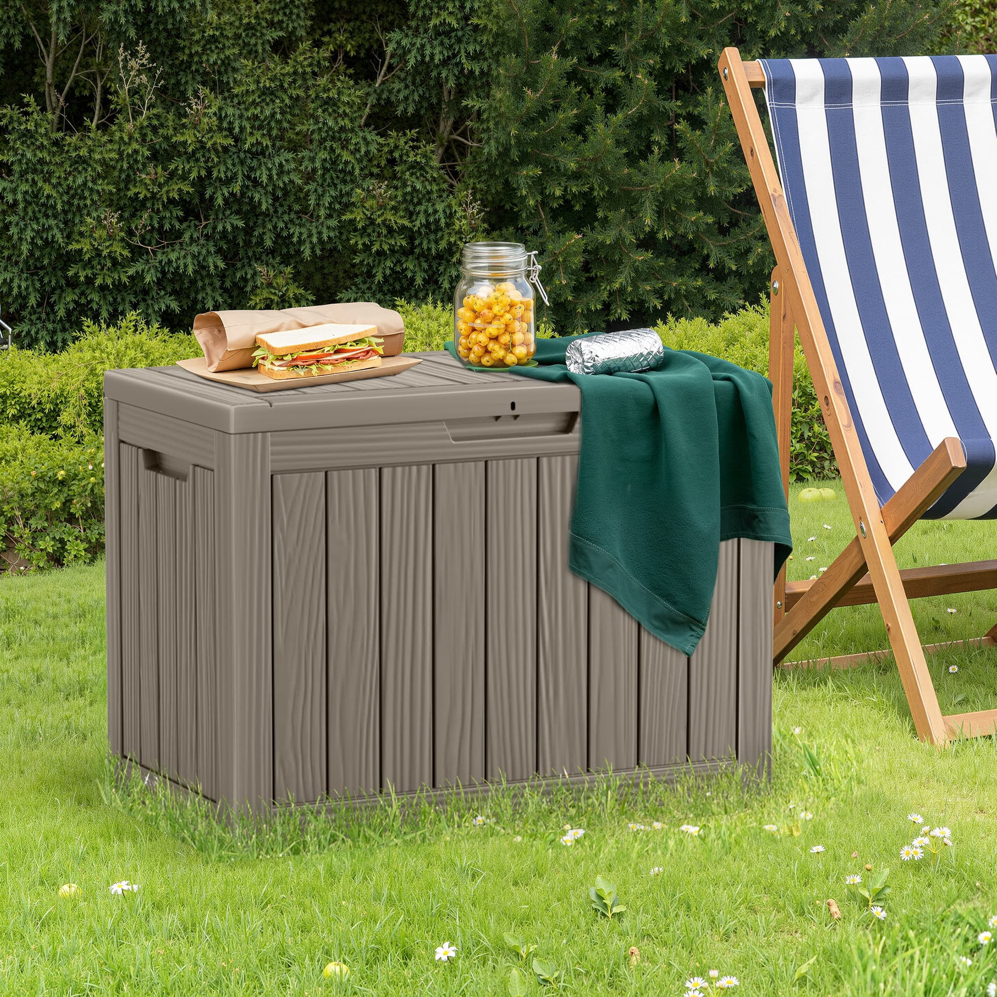 MAYEERTY 45 Gallon Outdoor Deck Box, Large Capacity Storage Box for Patio Furniture Cushions, Pillow Outdoor Indoor, Light Brown