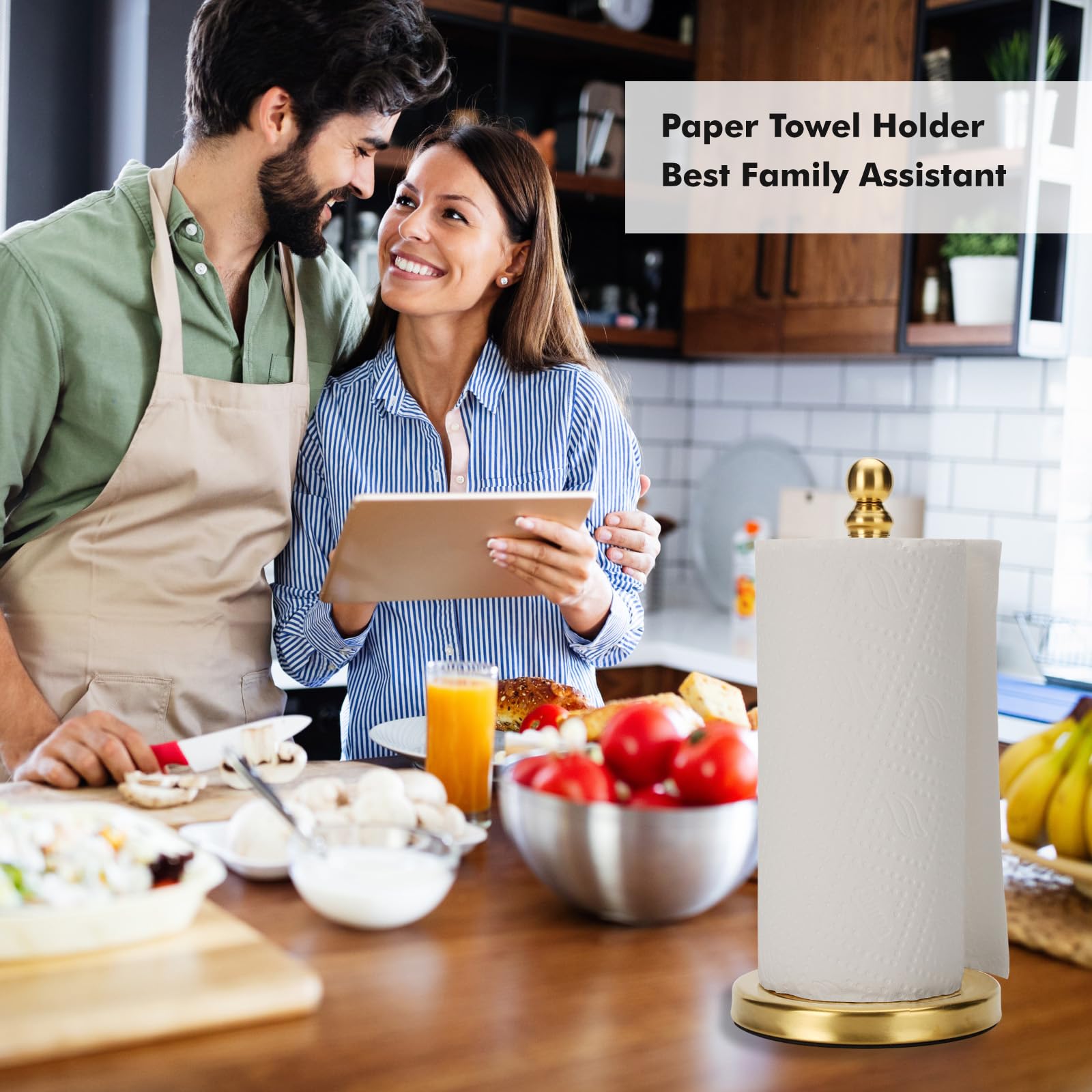 Paper Towel Holder Countertop  Standing Roll For Kitchen Bathroom With Weighted Base One-handed Operation (gold)