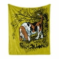 thumbnail image 1 of Basset Hound Soft Flannel Fleece Throw Blanket, Cartoonish Design Hunting Dog in Woodland, Cozy Plush for Indoor and Outdoor Use, 70" x 90", Yellow Green Grey, by Ambesonne, 1 of 6