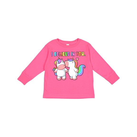 Inktastic I Believe in You Cute Rainbow Unicorns Boys or Girls Long Sleeve Toddler T-Shirt